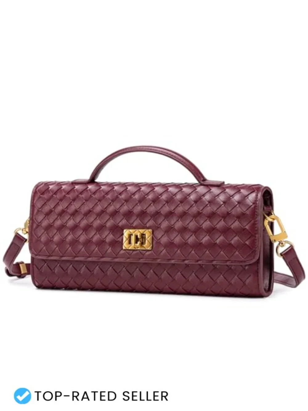 Handwoven PU Leather Evening Bag Clutch Crossbody with Removable Strap